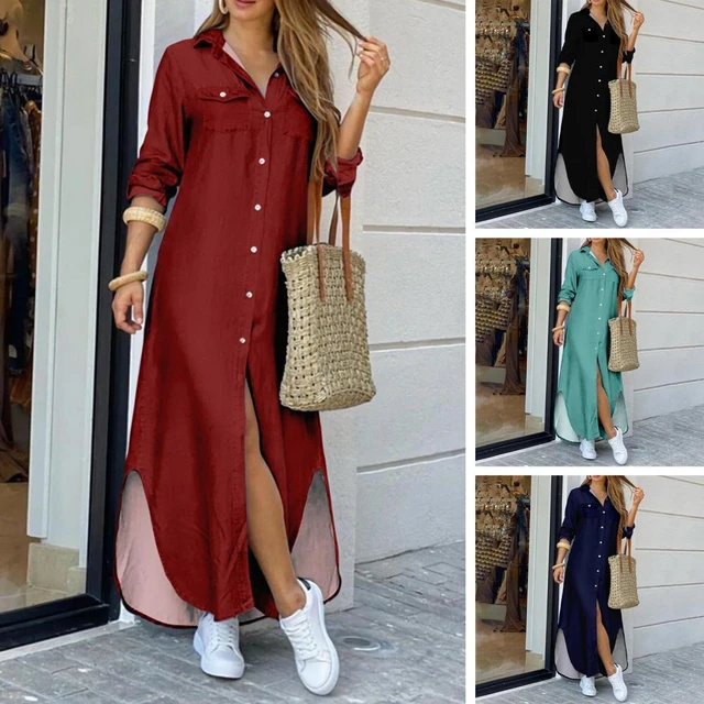 Maxi Dress Button Shirt | Elegant Long Shirt Dress Women - Elegant Women Long  Shirt - Aliexpress