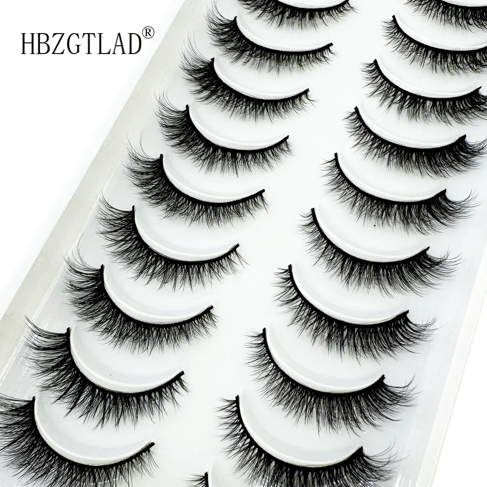 AMSDCN Soft Natural Long Lashes 10pairs Natural Russian Strip Lashes  3D Fluffy Mink Lashes Fake Eyelash Extension Make Up