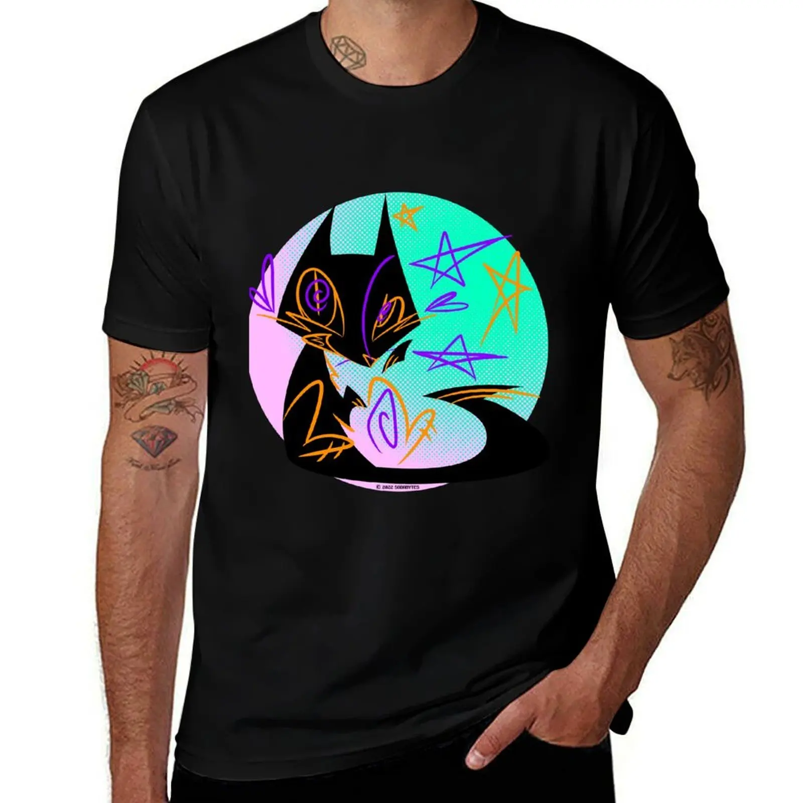 

Colorful Black Cat T-Shirt cotton tshirt 100% man t shirts cotton t shirts for man pack white T-Shirt