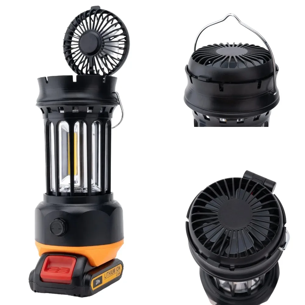 Multi Functional Outdoor Fan Camping Light for DeWalt 18V 20V Li-ion Battery Power: 5W Lumen: 20-250LM Handheld Folding Fan