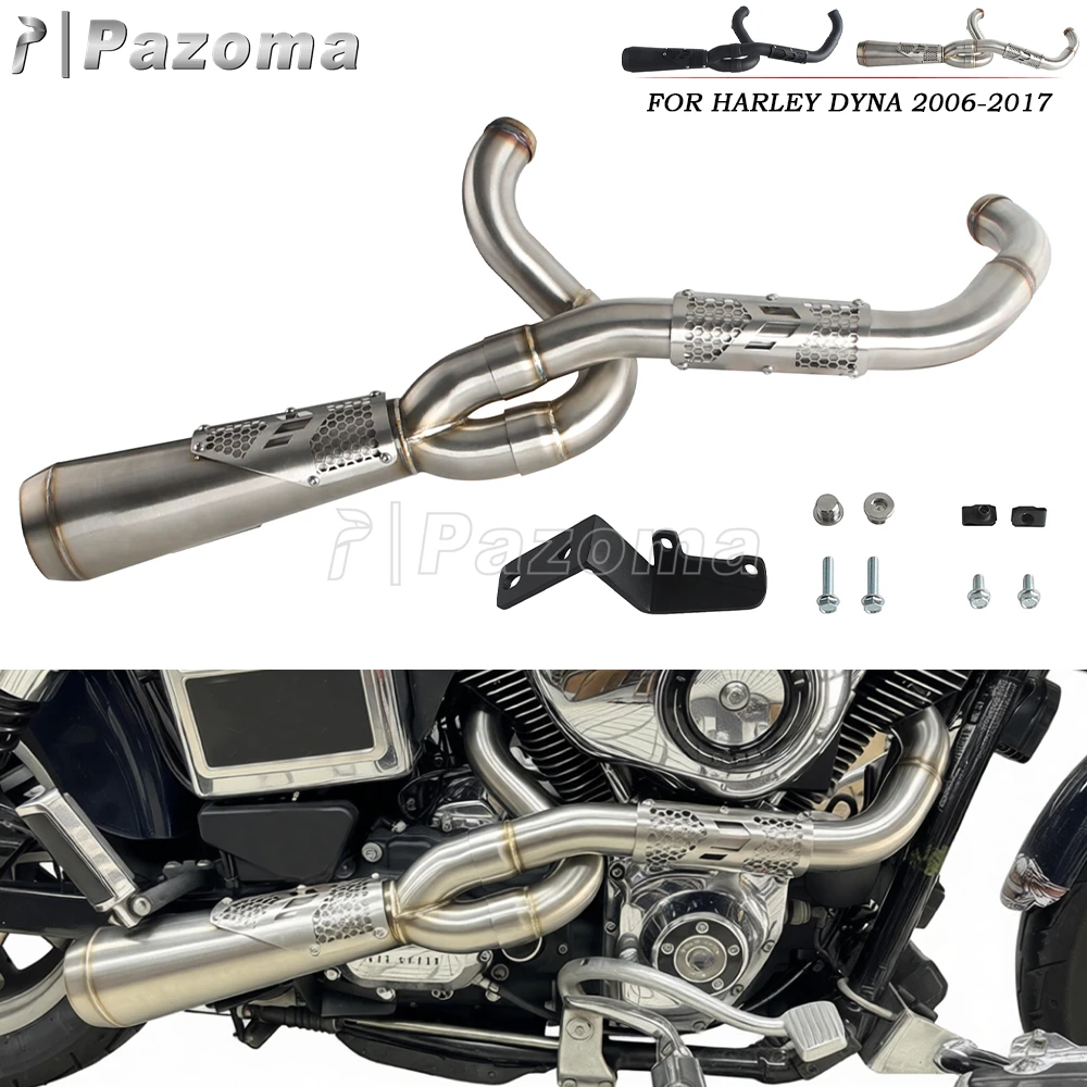 Pazoma 2-in-1 Exhaust Muffler Motorcycle Stepped Exhausts System For Harley Dyna Low Rider Street Fat Bob Super Wide Glide 06-17