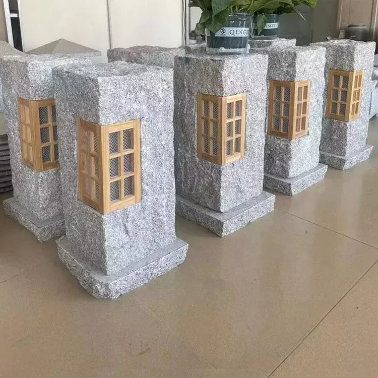 Wholesale Customize Natural Granite Stone Handmade Carved Solar Powered Garden Decorative LED Light Lamps For Sale