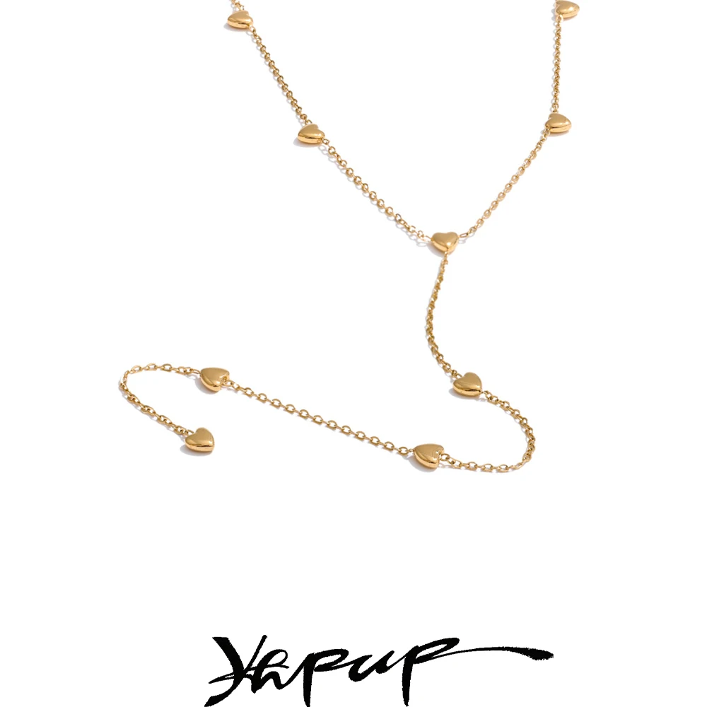 Yhpup Minimalistische 316L Edelstahl Herz Liebe Kette Lange Tropfen Halskette Sommer Urlaub Strand Tragen Charme Schmuck