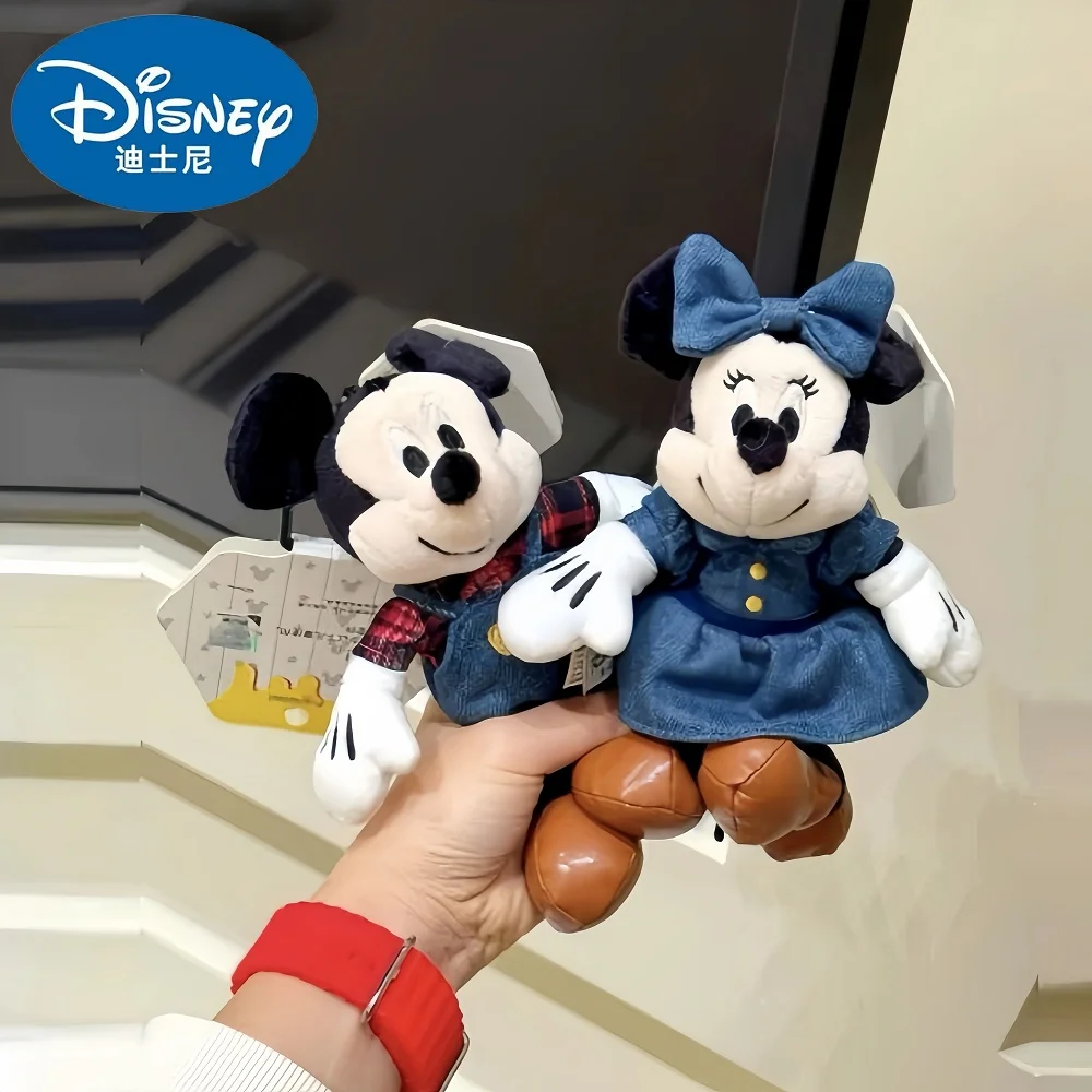 

Disney Mickey Minnie Original Plush Toys Cowboy Series Denim Outfit Cartoon Couple Gift Bag Backpack Charm Mickey & Minnie