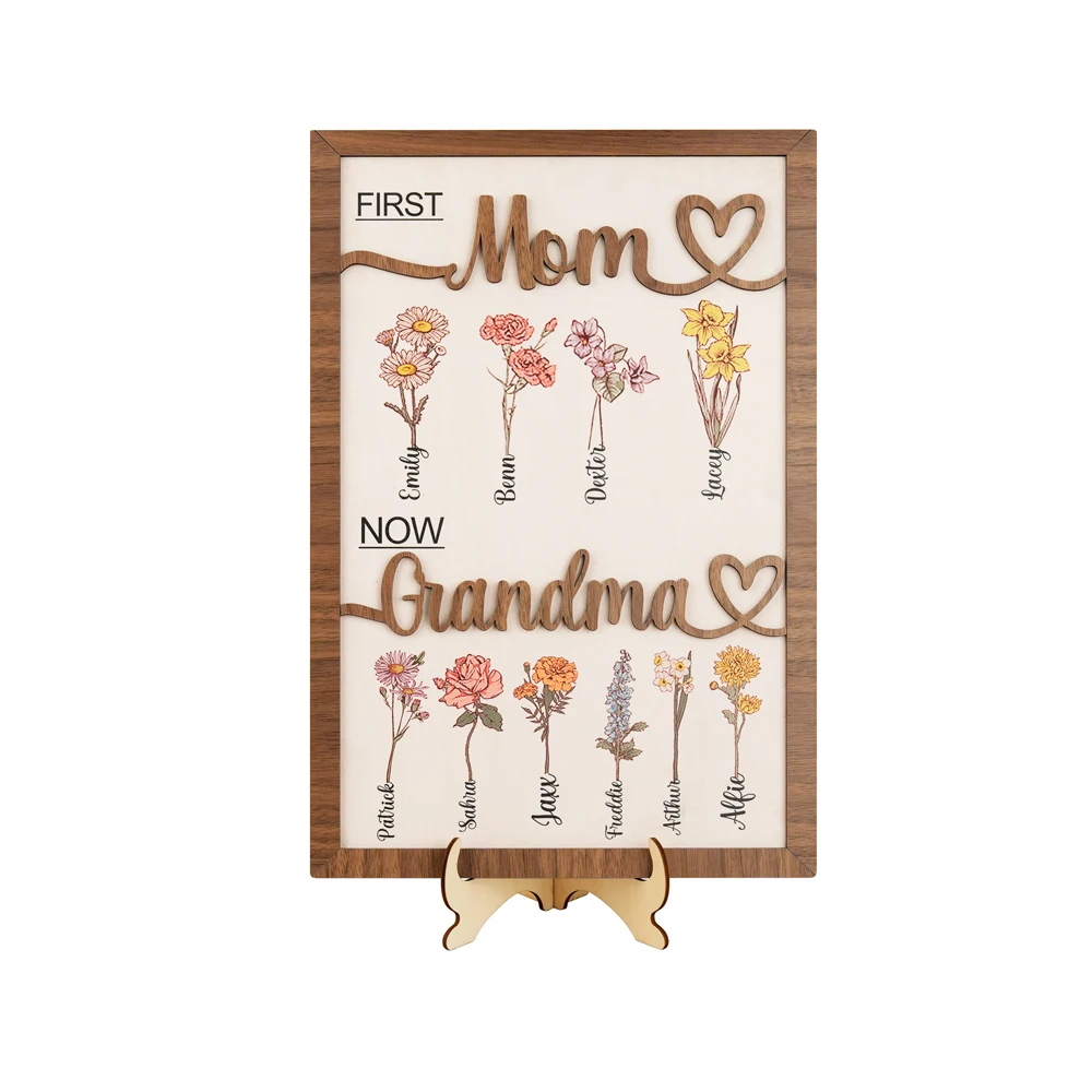 

Personalized Names and birth flowers Wood Craft Personalized Gift for Mom Grandma Dad Grandpa