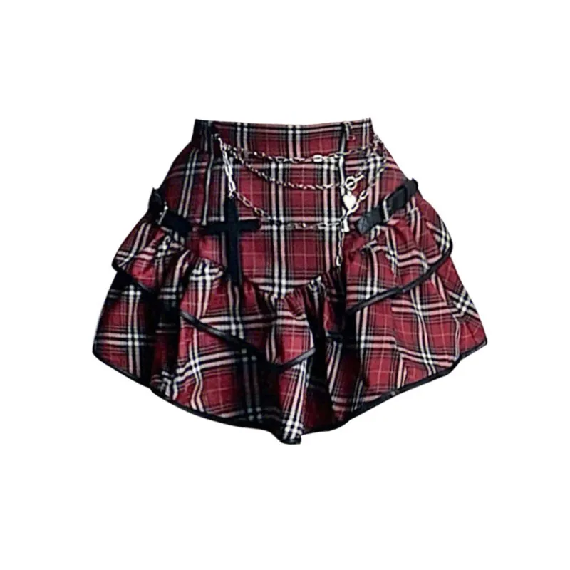 

Vintage Red Checkered Cake Skirt Women Classic Punk Rock Short Skirt Fashion JK Mini Skirt Gothic Cosplay Skirt Clothes Trendy