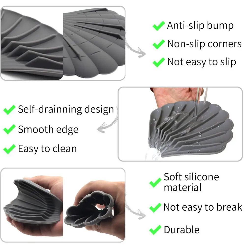 Silicone Soap Dishes Anti-slip Shell Shape Soap Storage Holder Soapbox Plate Tray Portable Soap Dishes Bathroom Supplies