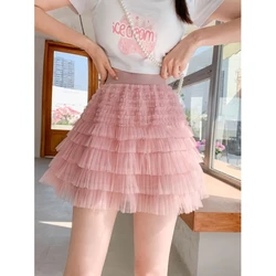Women's Layered Tulle Skirt High Waist Elastic Waist Slimming Cake Skirt A-Line Short Skirt Summer New Style Korean Style