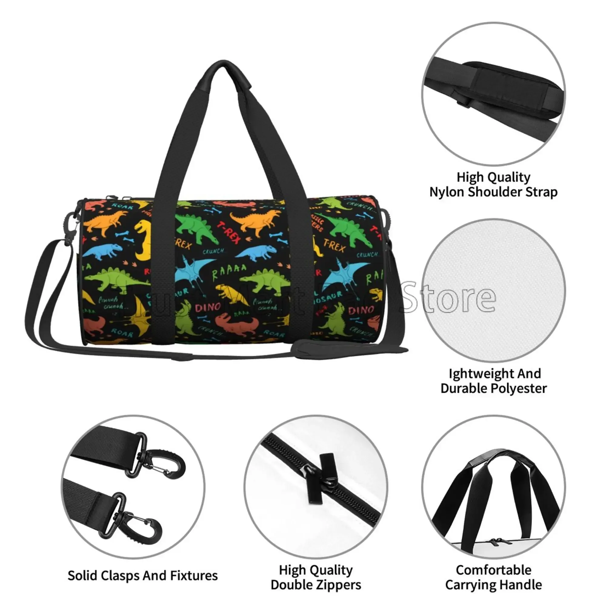 Dinosaurs Pattern Gym Sport Travel Bag for Practice Overnight Duffel Bags Weekender Carry-On Tote Luggage Bag with Zipper