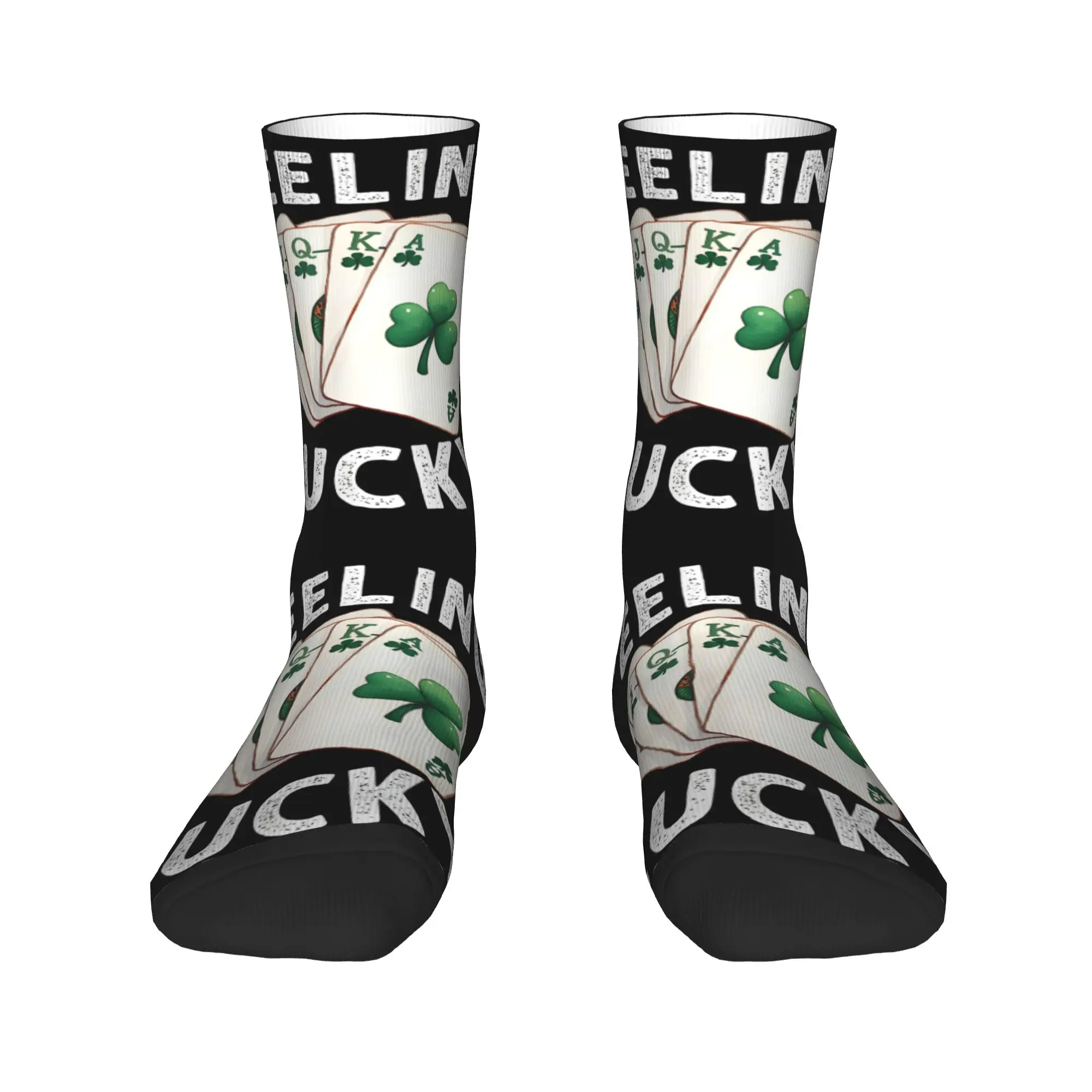 Feeling Lucky Poker Playing Cards Stockings  Retro Socks Men's Warm Soft Socks Winter Cycling Pattern Non-Slip Socks Gift