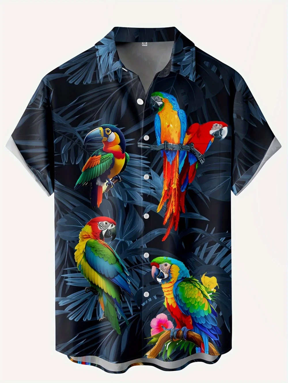 Men's Parrot Tropical Floral Print Hawaii Shirts Casual Short Sleeve Summer Vacation Beach Shirt for Men Streetwear Men Clothes