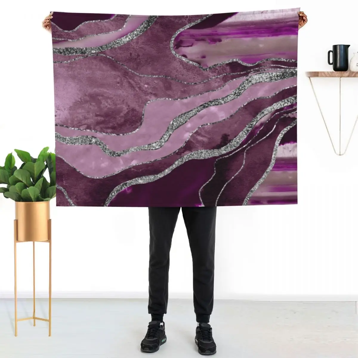Mauve Pink Marble Agate Silver Glitter Glam #1 (Faux Glitter) #decor #art Throw Blanket anime Thin Warm Blankets