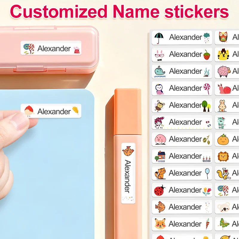 ‌Custom Waterproof Name Stickers for School Supplies - Personalized Tags for Kids Books, Bags & Bottles, Multilingual Marking
