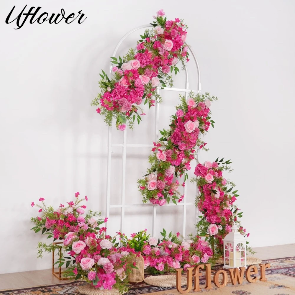 

Uflower 200/100cm Red Rose Hydrangea Flower Row Table Centerpiece Wedding Backdrop Arch Flower Decor Event Party Event Props