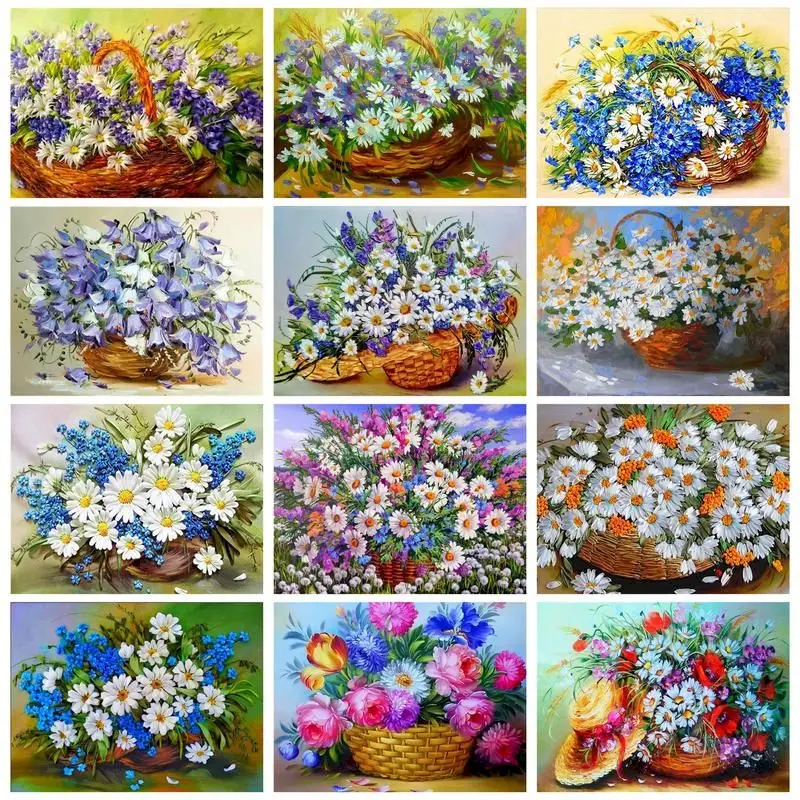 

GATYZTORY Oil Painting By Numbers Paint Kit Flowers Basket Drawing By Numbers For Adults Picture Coloring Handpainted Diy Gift