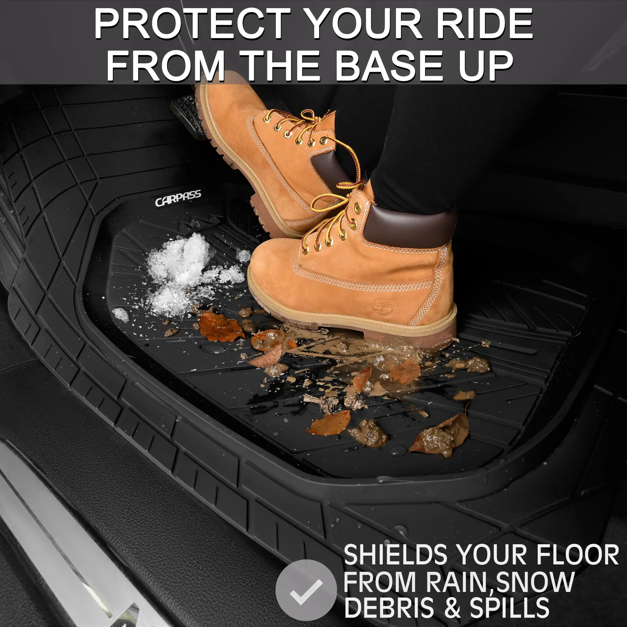 Heavy Duty Rubber Floor Mats 3-Piece, Trim-to-Fit Automotive Floor Mat for Truck Van SUV, Durable Waterproof All Weather Car Mat 5