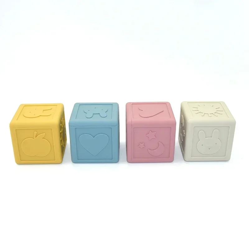 Blocchi in silicone per bambini Blocchi in silicone quadrati 3D Giocattoli educativi Montessori senza BPA Regali per massaggiagengive per bambini Giocattoli impilabili