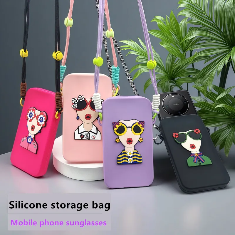 

Cute Sunglasses Storage Bag portable silicone phone bag cute crossbody phone anti drop waterproof women's creative trend Gift