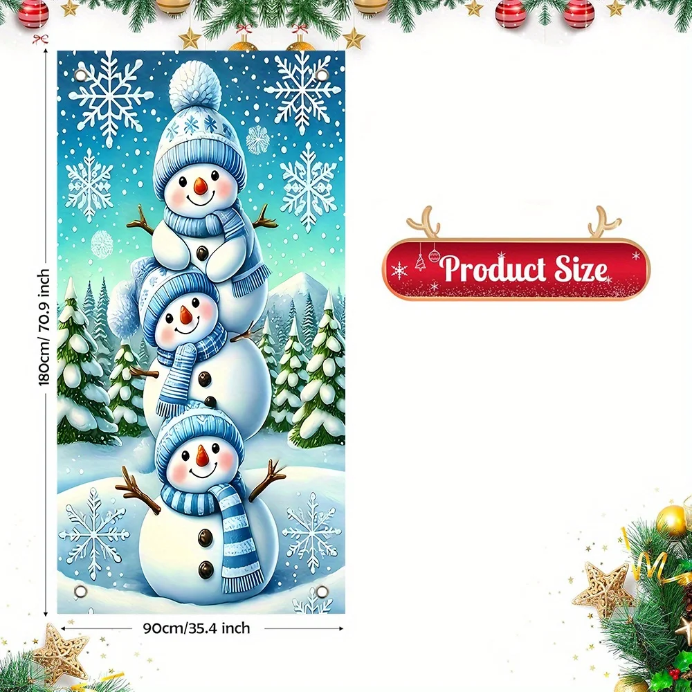 لافتة باب بوليستر مسطحة ثنائية الأبعاد مع موضوع شتوي، مناسبة لتزيين المنزل والحفلات #5