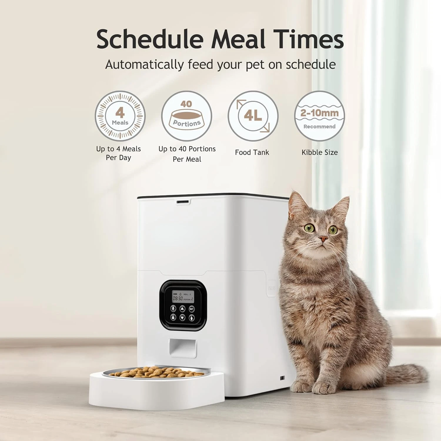 Automatic Cat Feeders Timed Pet Feeder for Cat Dogs with Dry Food Dispenser Control 4 Daily Meals 10s Voice Recorder Pet Feeder