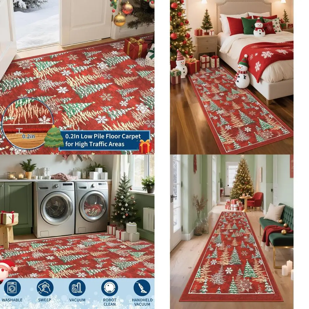 

Christmas Tree Snow Print Rug - 2.5x10' Non-Slip, Washable, Stain Resistant Kitchen Runner for Hallways & Bedrooms