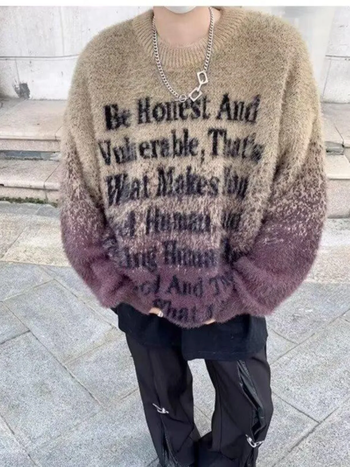 

Мужской свитер свободного кроя из высококачественного норкового бархата с круглым вырезом, модный молодежный повседневный зимний свитер