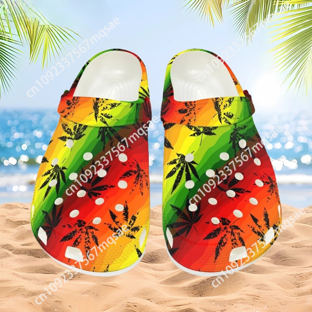 

Summer Cool Outdoor Beach Slippers Weed Leaves Maple Clogs Womens Mens Hole Shoes Non-Slip Water Slide Sandals Home Flip Flop