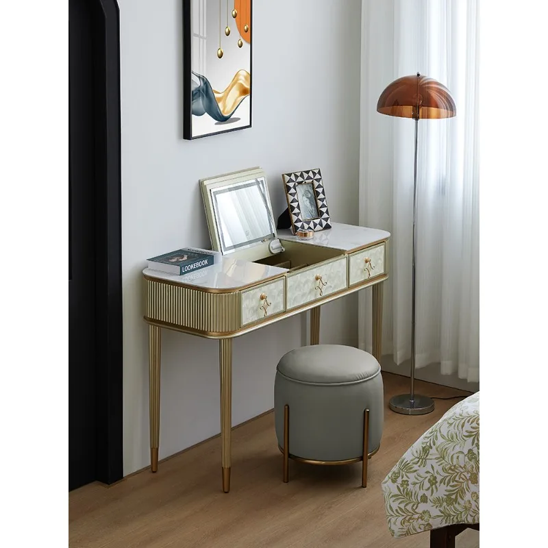 Modern light luxury shell dresser American with mirror makeup table rock slab desk desk bedroom writing desk