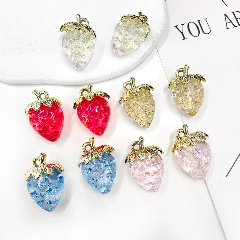 100pcs/lot 3D Colorful Transparent Strawberry Pendant DIY Earrings Charm Keychain Acrylic Jewelry Accessories