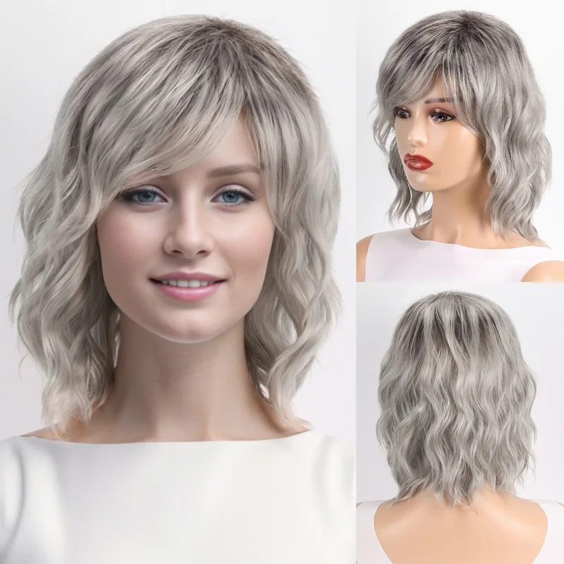 女性ハイライトグラデーションカラーショートヘアパーティーヘッドウェアファッション化学繊維ウィッグ女性デイリーマッチふわふわショートカーリーヘア