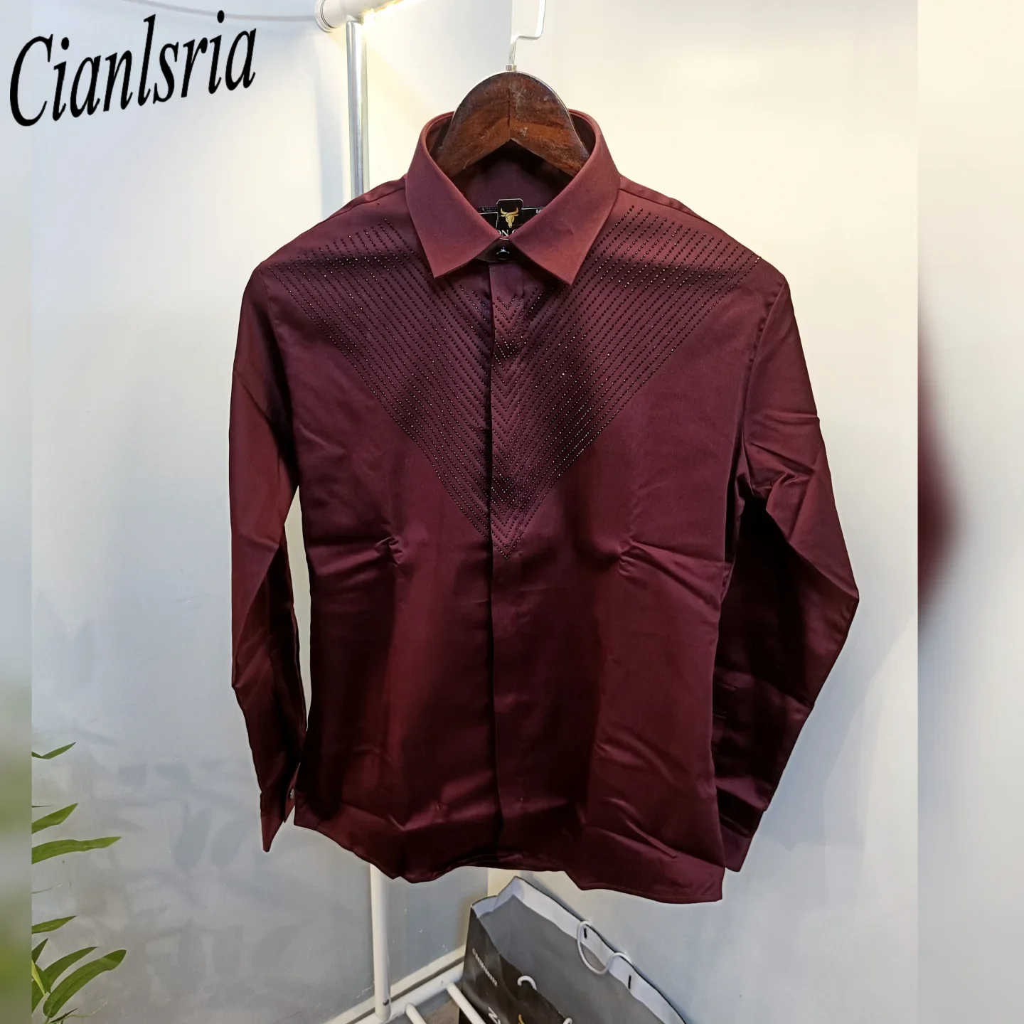 럭셔리 남성 정장 긴팔 셔츠 가슴 V자형 기하학적 핫픽 - Men Formal Party Wear Shirt 리뷰 및 가격