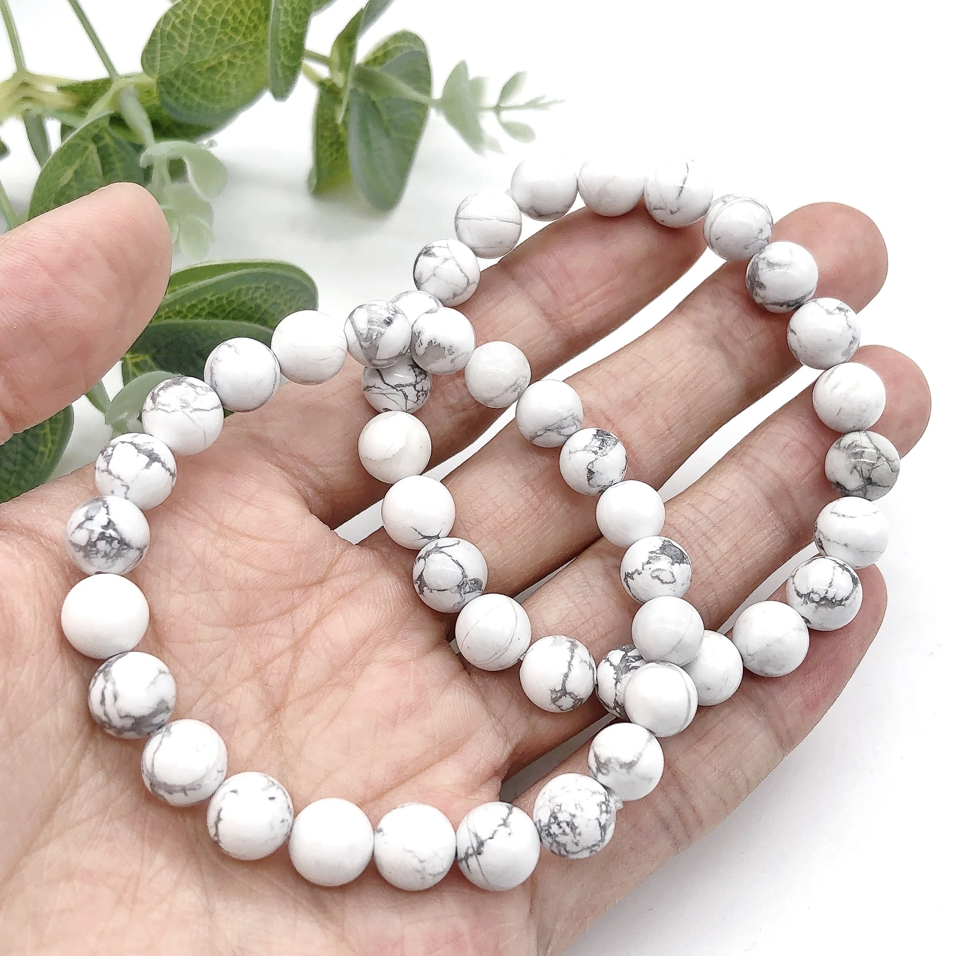 Natural White Howlite Beaded Bracelet Rock Crystal Stone Reiki Healing Beads Fashion Men Women Bangles Yoga Jewelry Gift Coup