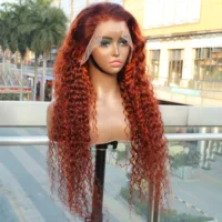 Peluca de cabello humano Frontal de encaje transparente 4/350 resaltado onda de agua 13x4 220% peluca de cabello humano de jengibre ombré pelucas rizadas de Color 34 pulgadas