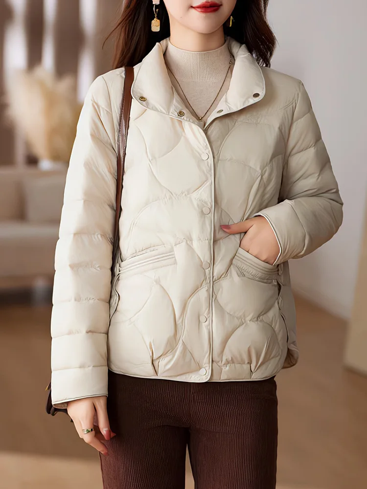 2024 Autumn Winter Down Jacket Women's Short 90% White Duck Down Korean Style Fashionable Stand Collar Slim Loose Warm Jacket