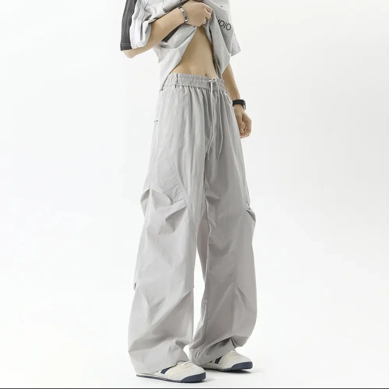 

Осенние тонкие повседневные рабочие брюки из ледяного шелка для мужчин, модные универсальные свободные дышащие американские брюки