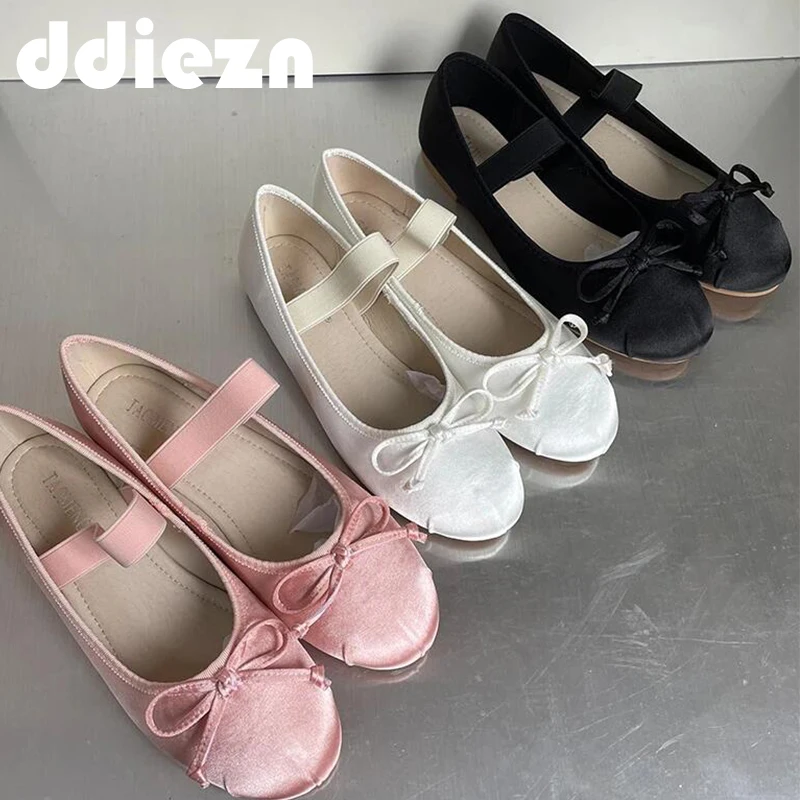 2024 Ladies Ballet Flats Women Lolita Shoes Casual Footwear New In Fashion Round Toe Elegant Butterfly-knot Female Flats Shoes