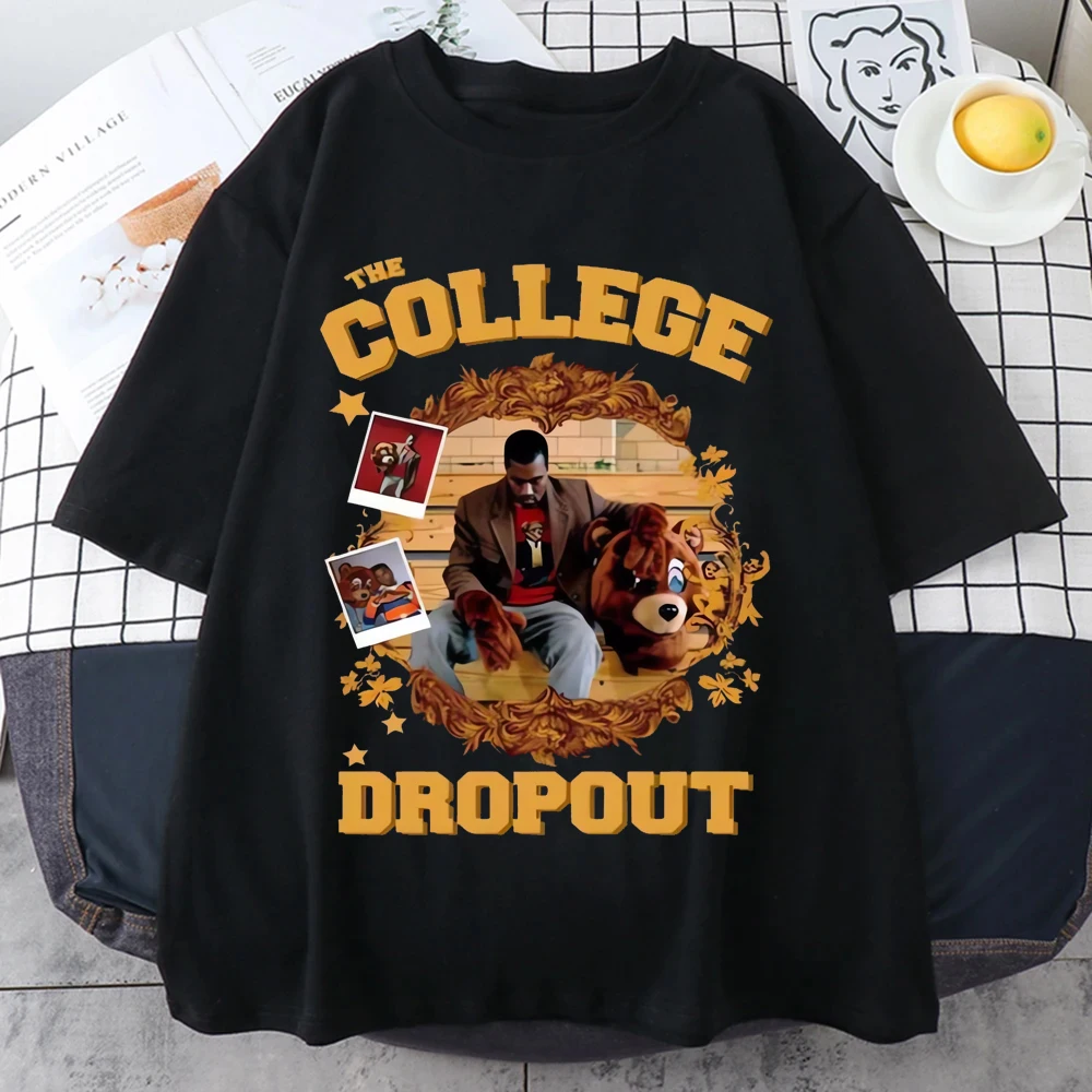 

Vintage Style Rap Kanye West College Dropout T Shirt Men Women Hot sale streetwear Loose Short Sleeve Pure Cotton Unisex Tees