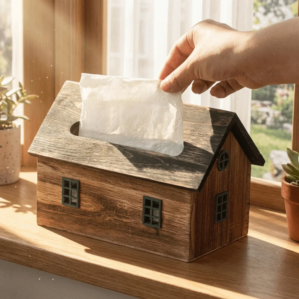 

Экологичная ретро-коробка для салфеток из дерева, водонепроницаемая, ручной работы, из массива дерева, простая декоративная коробка для хранения, настольный органайзер