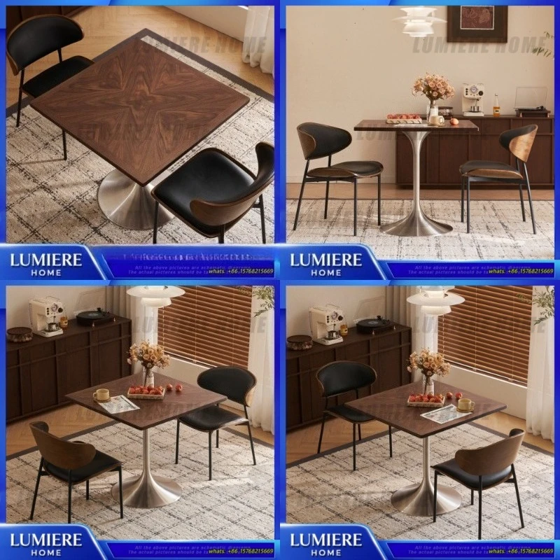 

Mid Century Modern Solid Wood Coffee Table Square Dining Table for Living Room Restaurant Hotel Stainless Steel Frame