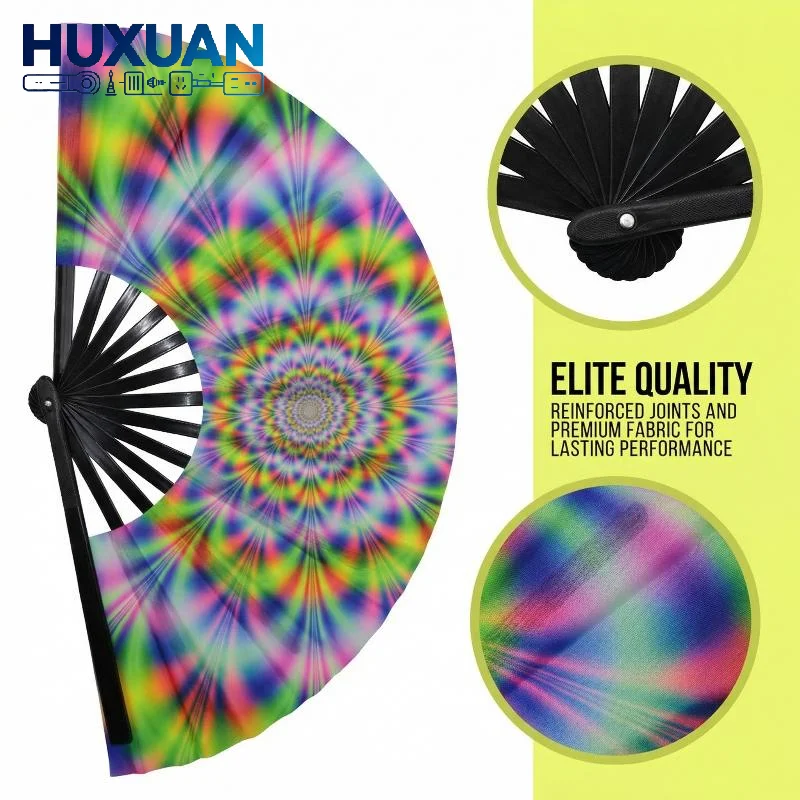 Starry Sky Rainbow Folding Fan Glow in The Dark Bright Color Handheld for Festival Party Rave Dancing