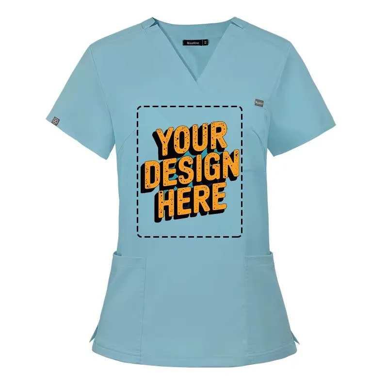 Free Custom Logo Surgical Clothes Wholesale V-neck Short Sleeve Hospital Nurse Clothes Suit Women's Operating Room Wash Clothe