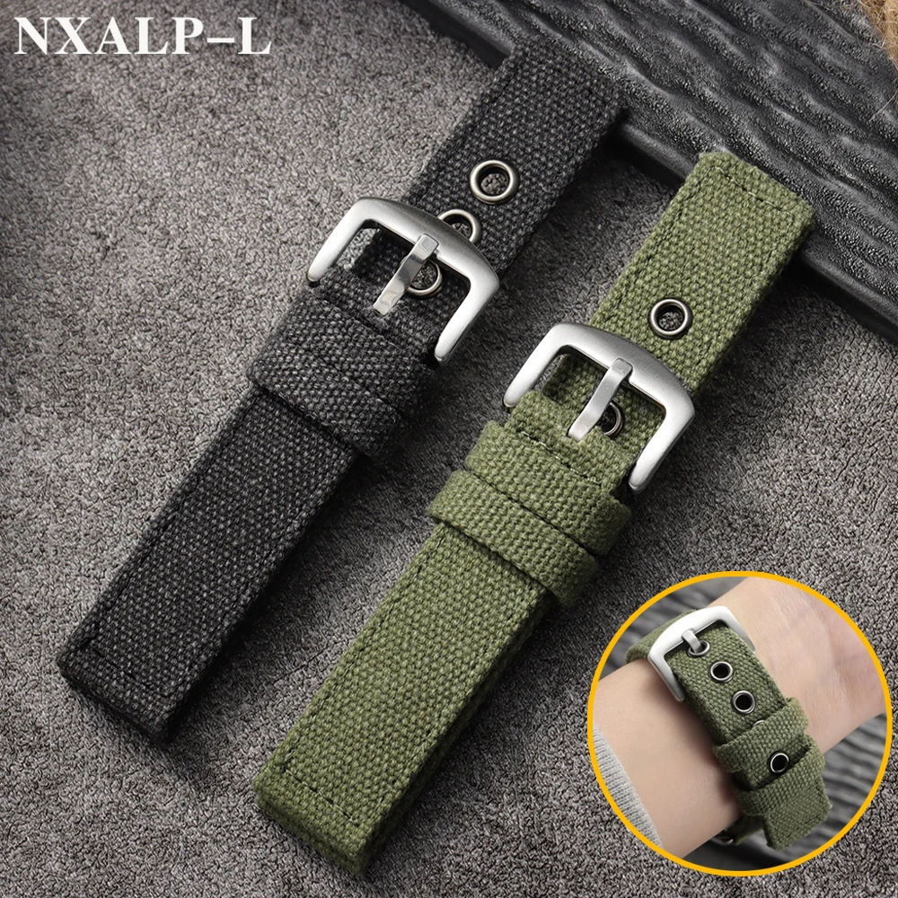Handgefertigtes, verdicktes Canvas-Armband, robust, 20 mm, 22 mm, 24 mm, weiches, wasserdichtes Sport-Armband, Schwarz, Grün, Herren-Militäruhrenarmband