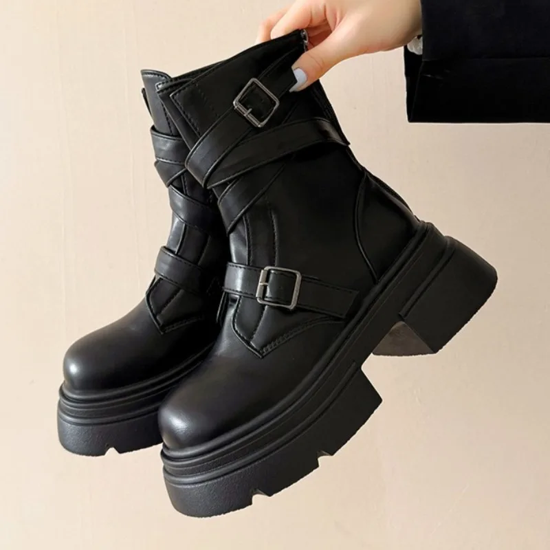 

2025 Winter Mid Heels Ankle Boots for Women Designer Elegant Fashion Shoes Classical Platform Woman Short Boots Dress New Pumps