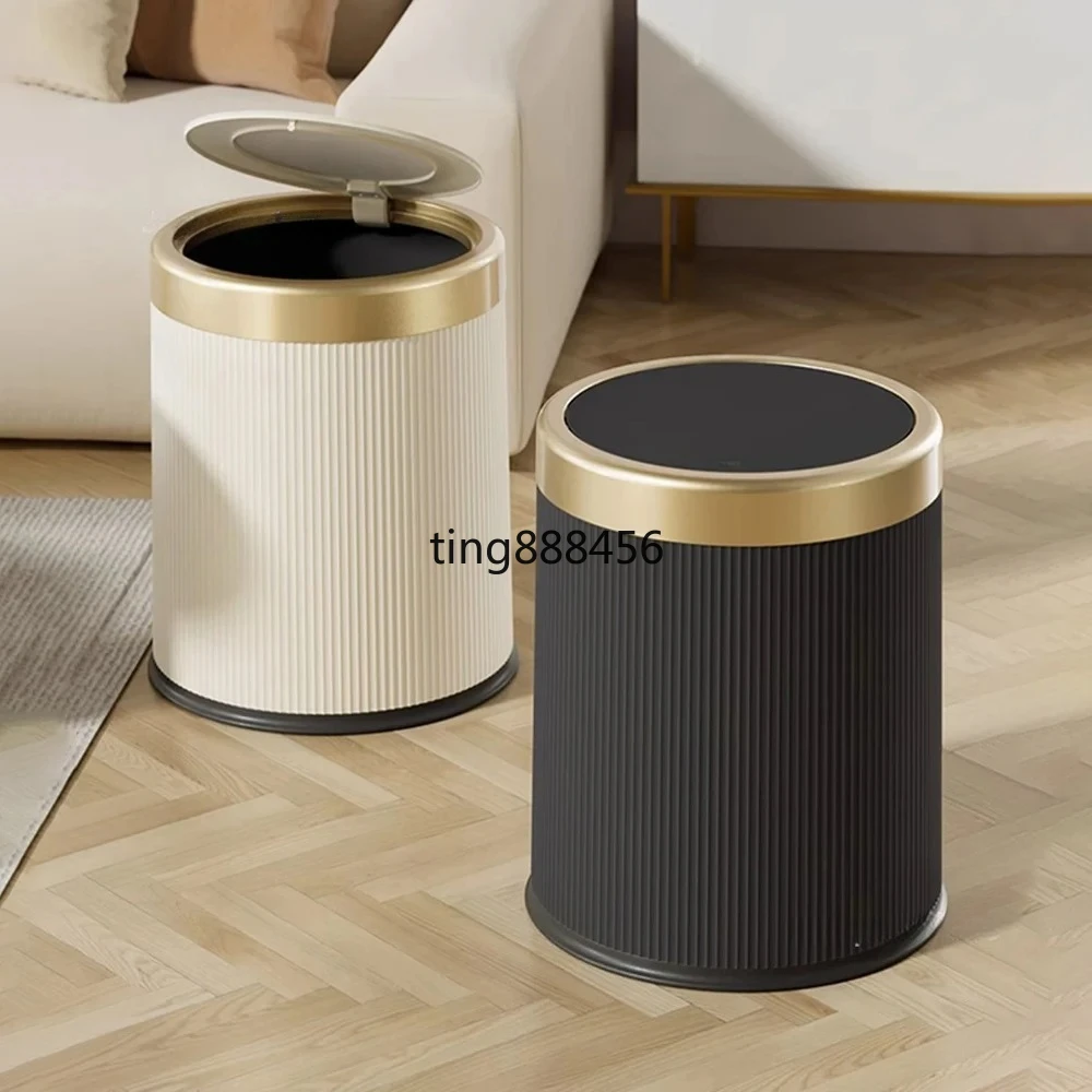 Cubo de Basura de Lujo Ligero con Tapa para Oficina, Sala de Estar, Baño, Cubo de Basura Redondo con Cubo Interior Extraíble