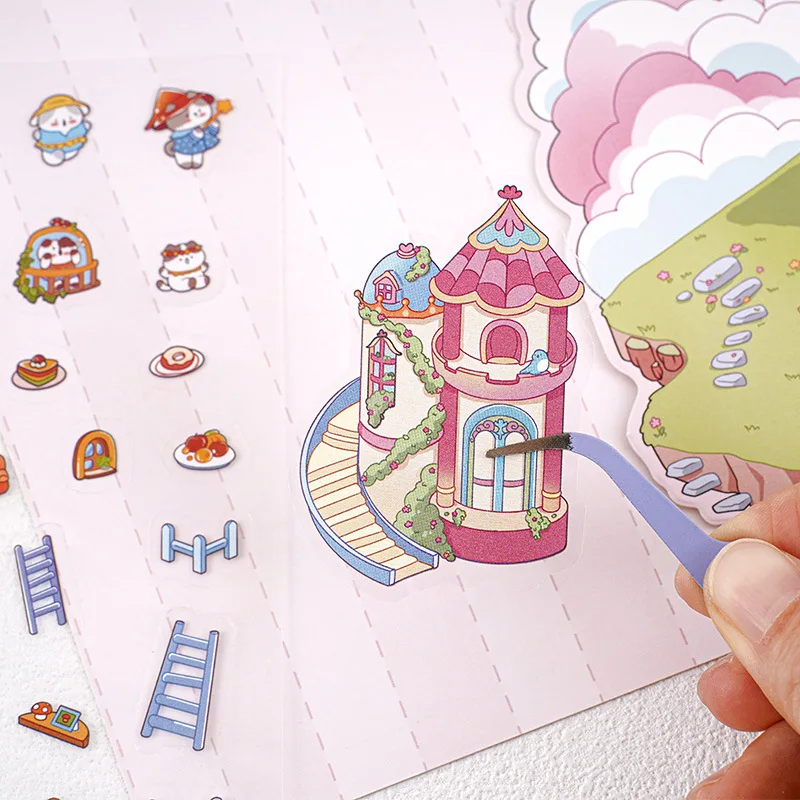 3D แมวน่ารัก Dreamland DIY Miniature สติกเกอร์การ์ตูนฉากกระเป๋าซ้อน Decals เด็กผู้ใหญ่ความเครียดบรรเทาของขวัญของเล่น