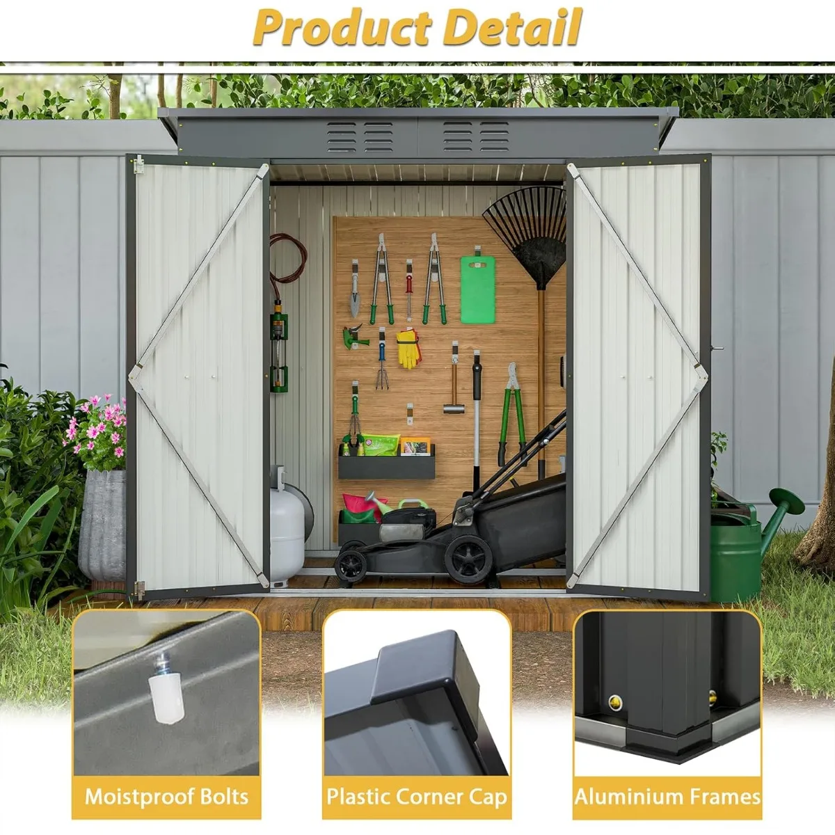 6 x 4 ft Outdoor Storage Shed with 2 Double Hinged Door & Floor Base, All Weather Tool Shed Outdoor Storage Lockable Garden Shed