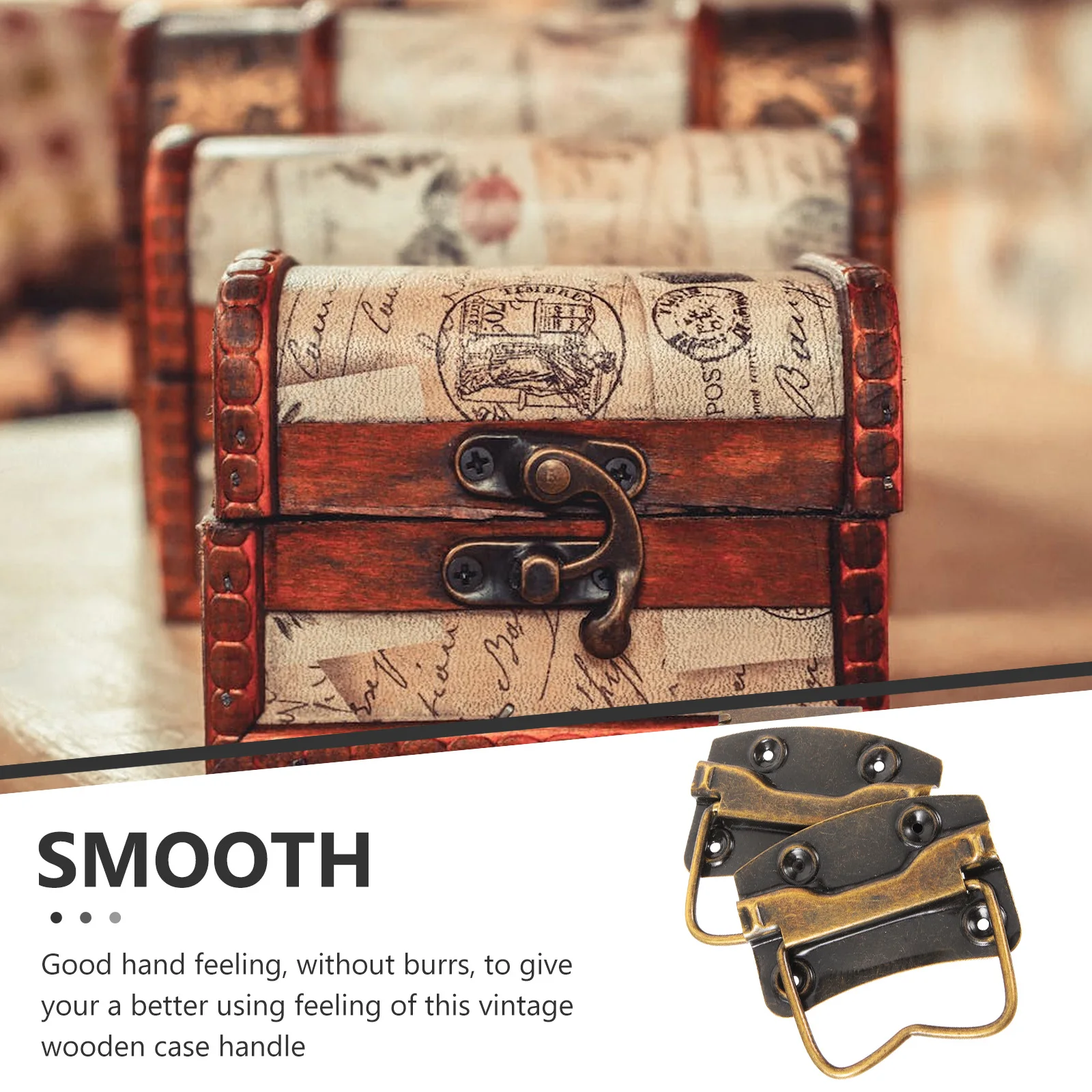 

5 pcs Cabinet Handles Vintage Wooden Chest Case Handles Durable Iron Easy Install Retro Style Decorative Functional