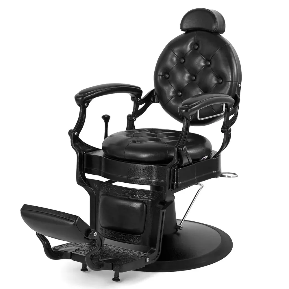 Black Retro Barber Chair Heavy Duty Vintage Reclining Hydraulic Salon Chair 360° Swivel for Professional Use，custom