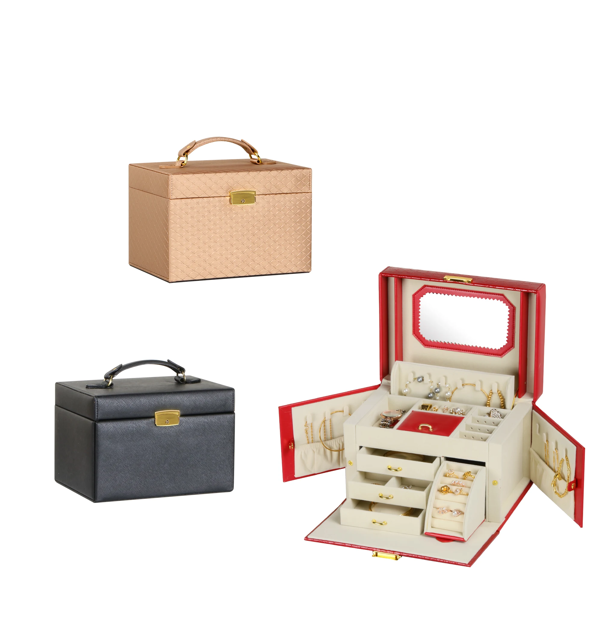 Elegant Lockable Jewelry Storage Box Mirrored Jewelry Organizer with Key Accessory Collection Display for Necklace Ring Earring view 6