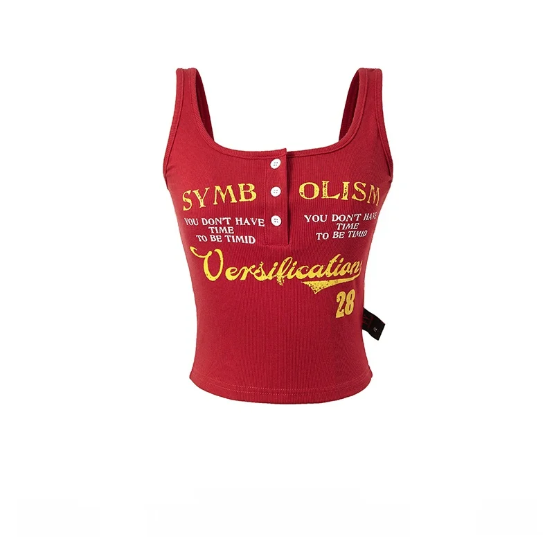 

Original FXK American Street Sle Hot Girl Strap Vest Women's Summer Letter Print Bal ort T-irt Trendy Cotton Blend